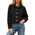 thumbnail image 3 of HongQid Womens Cropped Shirt Jacket Collared Double Button Long Sleeve Lightweight Outerwear Tops Ladies Trendy Clothes Solid Casual Shirts Shacket Spring Fall Outfits, 3 of 7