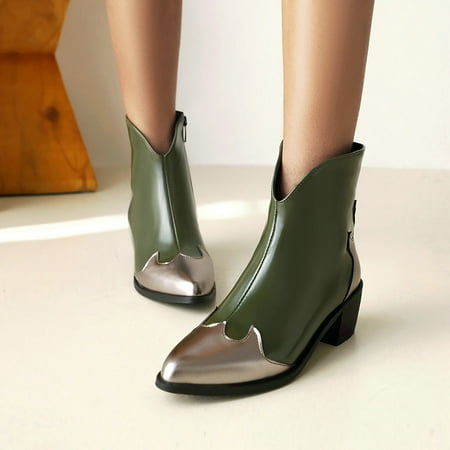 

Cathalem Women Ankle Boots Autumn And Winter Fashion Pointed Color Blocking Simple Comfortable Snow Boots for Women No Heel Green 6