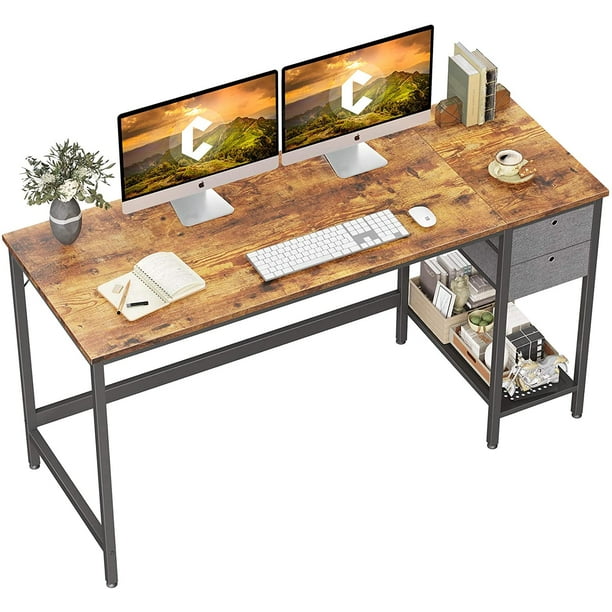 Cubicubi Computer Desk 47" Office Desk with Drawer, Rustic Brown