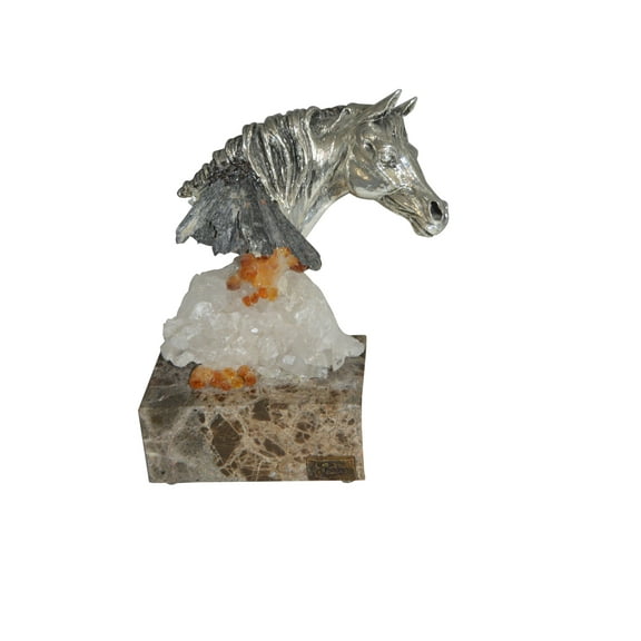 Horse on Crystal Stone mounted on Marble by Vidal -  Size: 4"L x 9"W x 10"H.