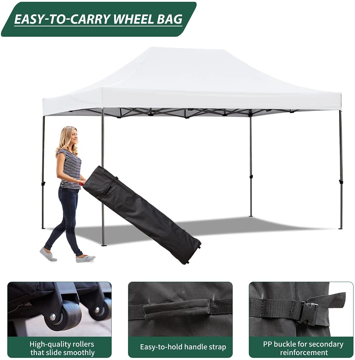 Hommow 10' x 15' Pop Up Canopy Tent Outdoor Tents for Parties with Roller Bag and 4 Sand Bags