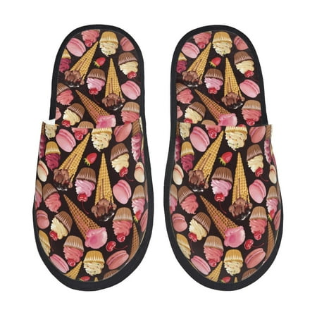 Balery Ice Cream Cake Slient Indoor Furry Fleece Comfort House Shoes Soft Non-Slip Home Shoes Cotton slippers House Slippers-- Large