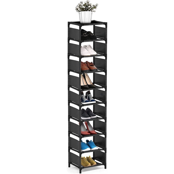 Vertical de 10 Niveles, Organizador de Zapatos Estrecho para Entrada o Clóset, Torre Alta y Delgada para Espacios Pequeños, Estante de Esquina – Blanco