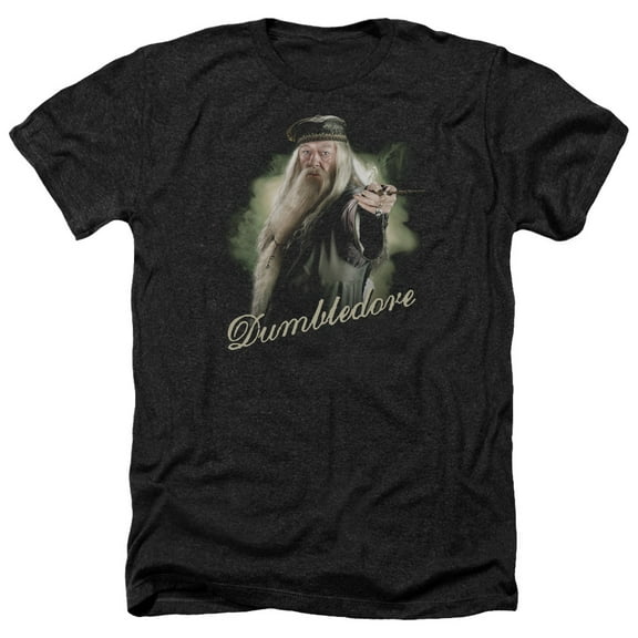 Trevco HP6006-HA-4 Harry Potter & Dumbledore Wand Adult Heather T-shirt, Black - Extra Large