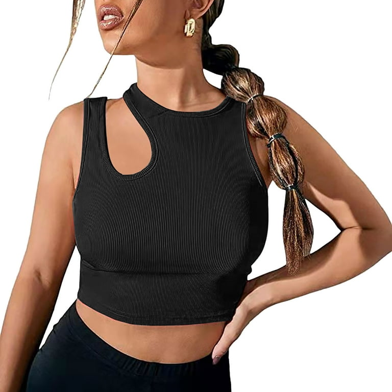 EHQJNJ Camisole Tops for Women with Bra Women's Solid Round Neck Suspender  Loose Vest Pajama Pullover Tank Top Bustier Tops for Women Large Bust