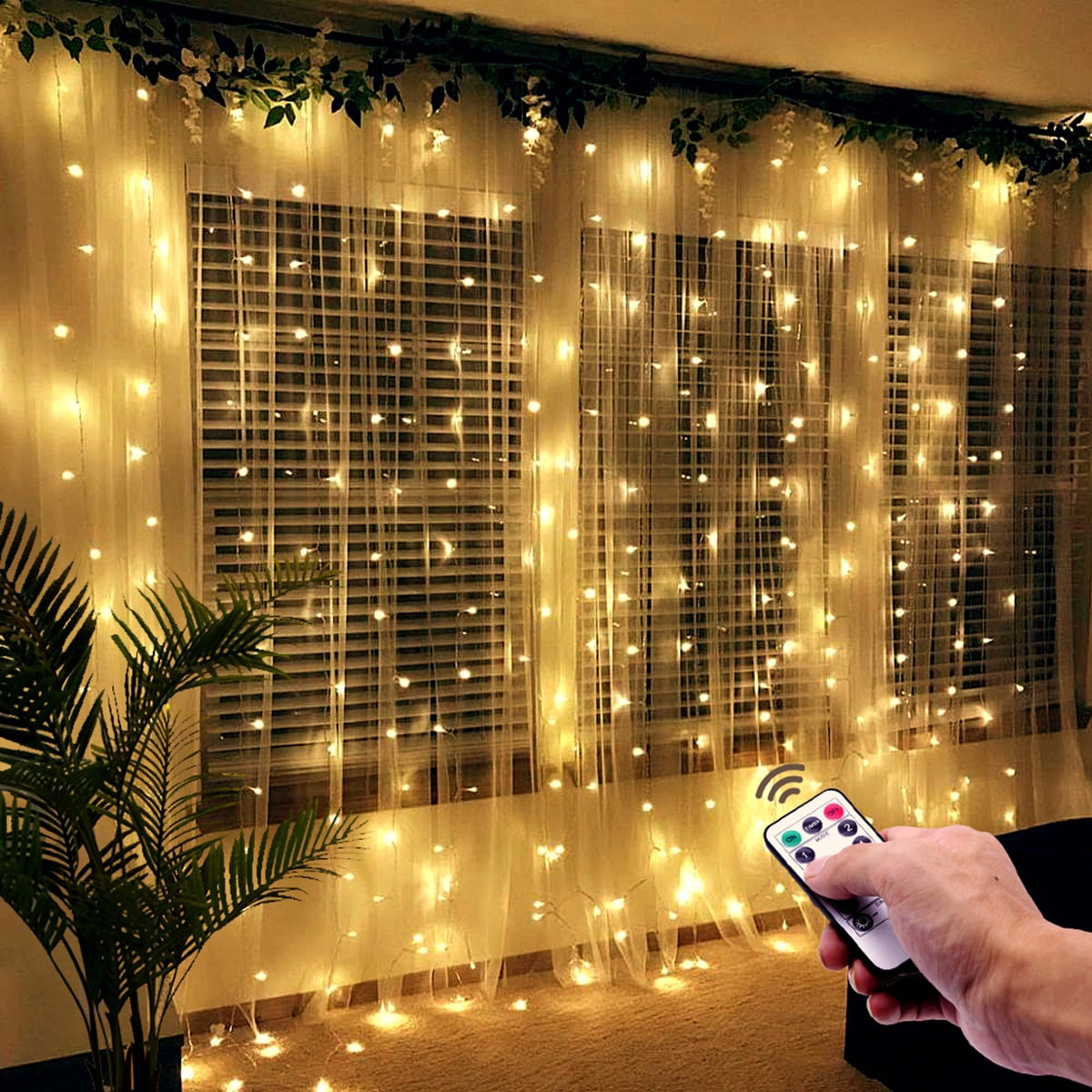 300 LED Curtain Fairy Lights USB String Hanging Wall Lights Remote Wedding Party 