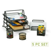 Mind Reader Metal Mesh 5 Piece Office Supply Desk Organizer Set, Black