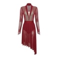 thumbnail image 3 of inlzdz Women Lyrical Dance Dress Long Sleeve Shiny Rhinestones Figure Skating Modern Dance Performance Dresses Burgundy S, 3 of 5