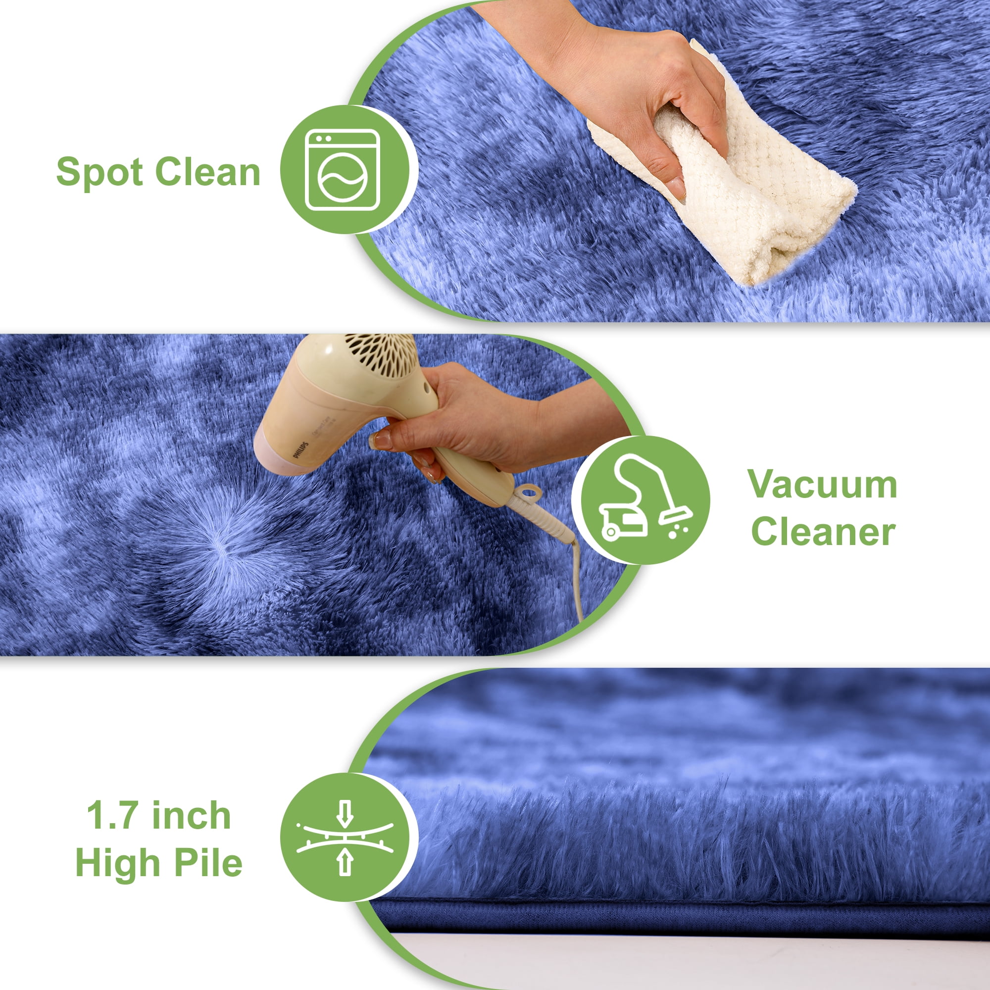 Cozydesg 9ftx12ft Large Area Rugs,Shag Fluffy Rugs for Living Room Bedroom, Modern Indoor Floor Rugs Soft Carpet Home Decro,Navy Blue