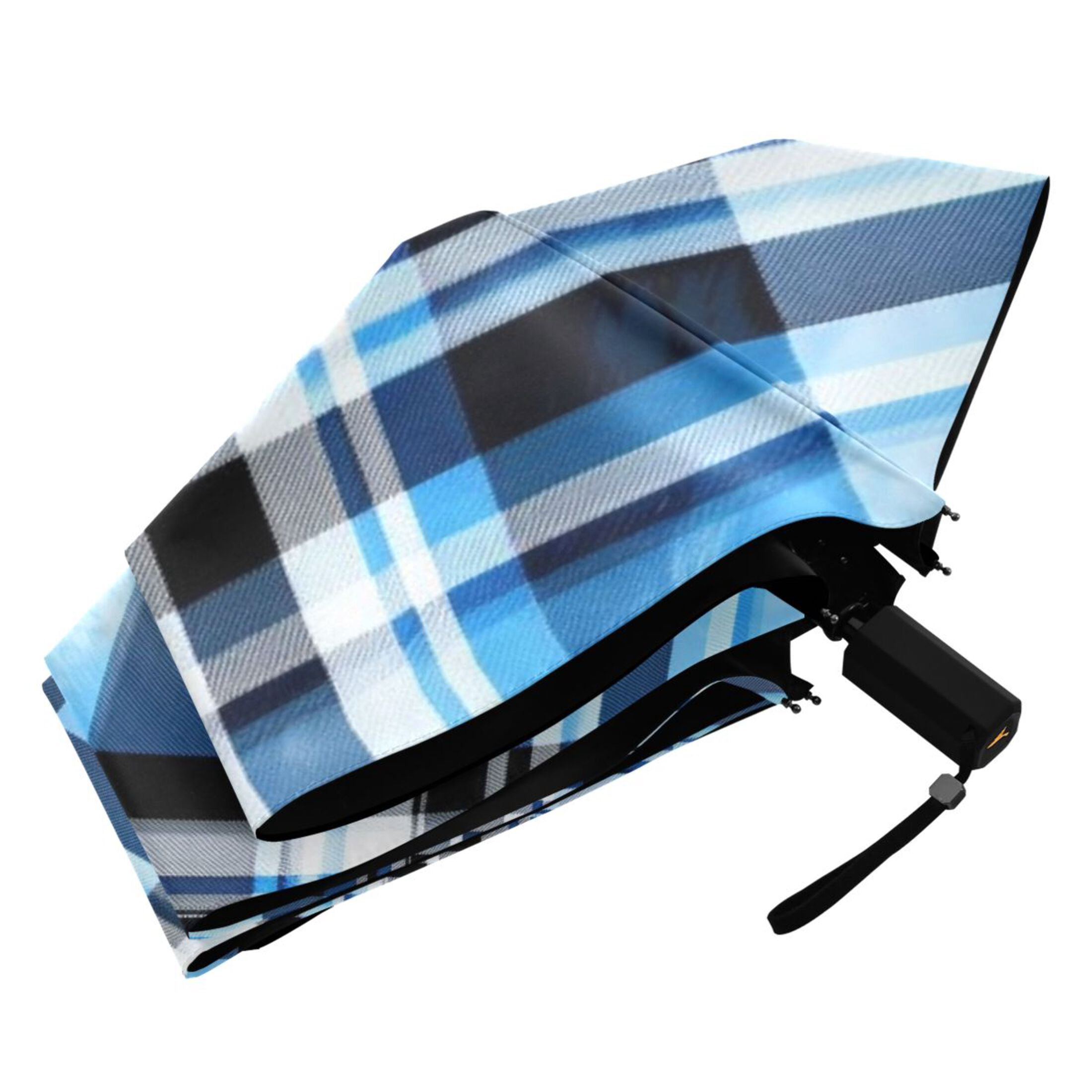 ALAZA Blue Checkered Grid Pattern UPF 50+ Compact Folding Umbrella for Rain Travel Umbrella Packable