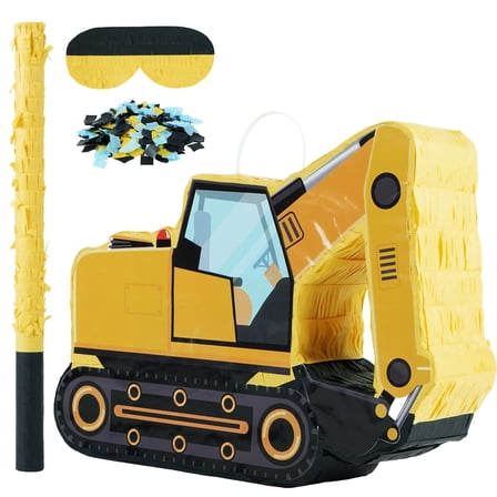 JBeeCtrl Construction Pinata for Boys Bundle with a Blindfold and Bat Construction Birthday Party Supplies Decorations Excavator Truck Pinata Birthday Decorations(16.1"x11.4"x3.5")