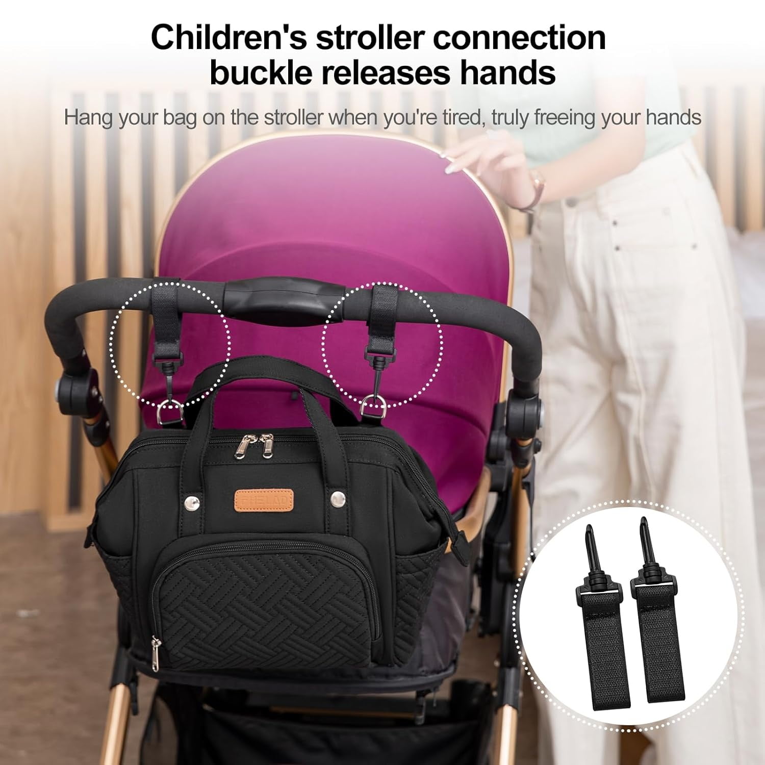DEFAHN Small Diaper Bag, Stroller Organizer with Insulated Cup Holder & Detachable Shoulder Strap, Convertible Diaper Bag Tote for Short Trip (Black)