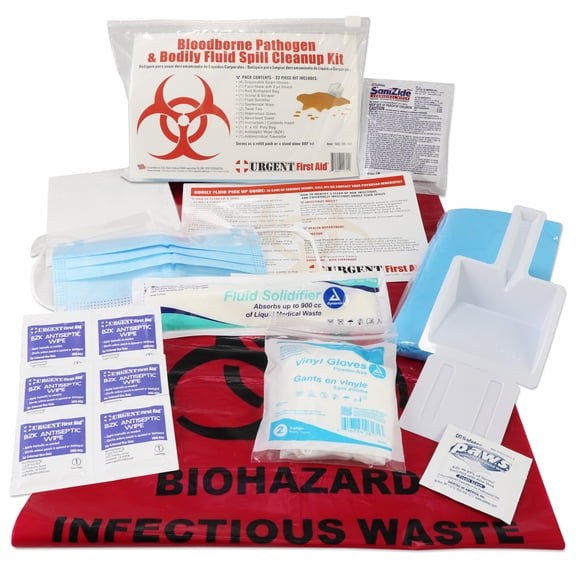Urgent First Aid Bodily Fluid Clean Up Pack, Bloodborne Pathogen Spill Kit, 21 Pieces
