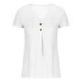 thumbnail image 4 of Yyeselk Blouses for Women Dressy Casual Button up V-Neck Cap Short Sleeves Tunic Tops Trendy Pure Color Waffle Summer Tee Shirts White XXL, 4 of 5