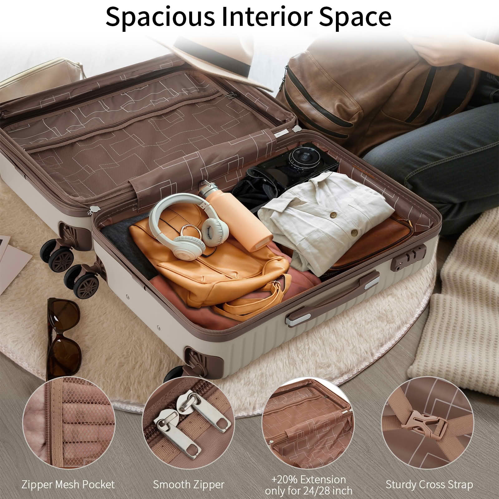 MAYEERTY 16/20/24/28 Inch 4 Pack Travel Luggage Set, ABS Hardshell Expandable Suitcase with Spinner Wheels, TSA Lock and 4 Packing Cubes