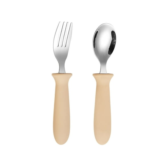 Dvkptbk stainless steel children fork spoon 304 Stainless Steel Children's Fork Spoon-piece Set with Handle Baby Eating Spoon Training Chopstick Set