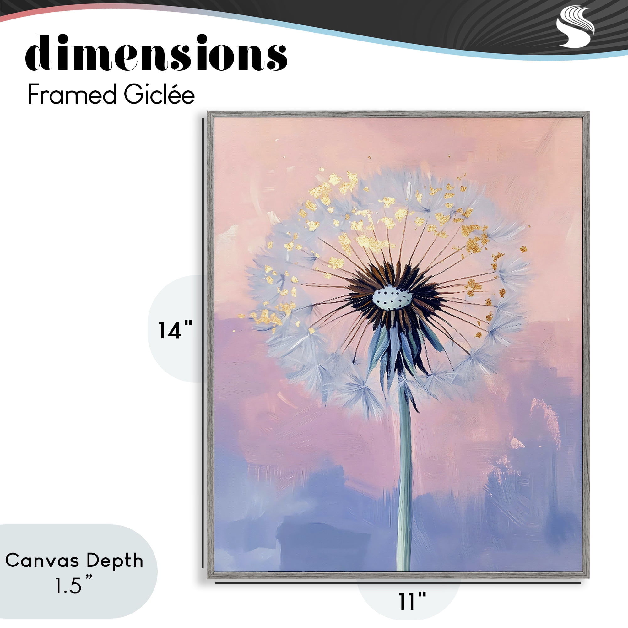 Stupell Industries Pastel Dandelion with Gold Seeds Gray Framed Giclee Art, design by The Prints Vibe