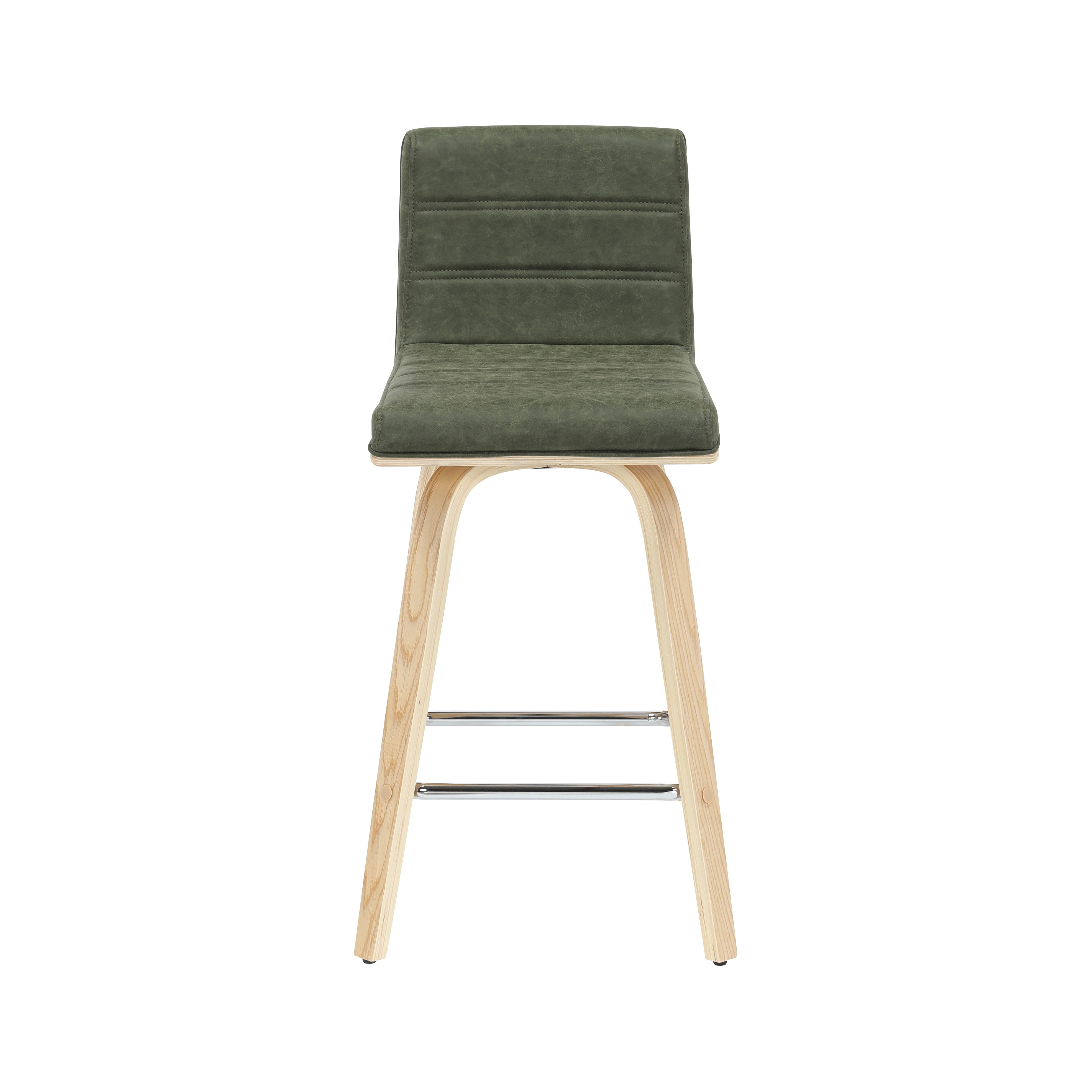 Vienna 35.5 in. H Swivel Counter Height Vintage Green Square Back Wood Bar Stool with Faux Leather Seat Set of 4