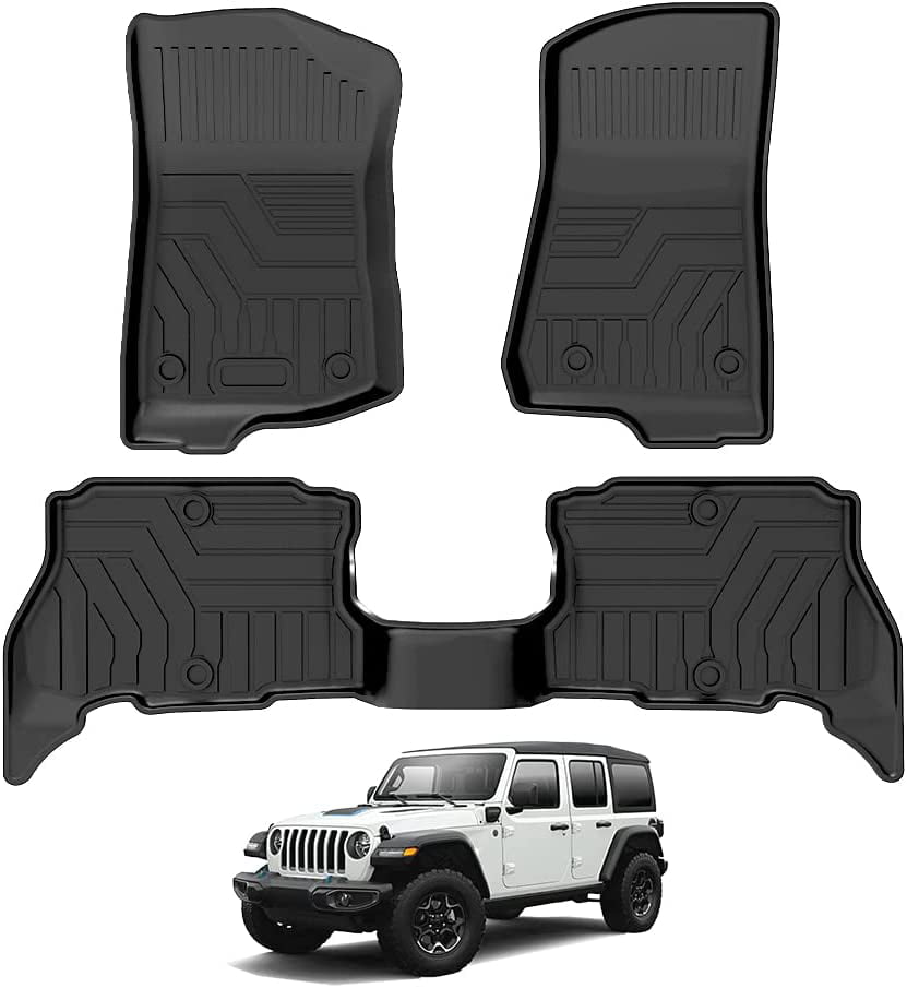 OEDRO Floor Mats Compatible for 2018-2019 Jeep Wrangler JL 4-Door 1st & 2nd Row Full Set Liners Black TPE All Weather Guard 