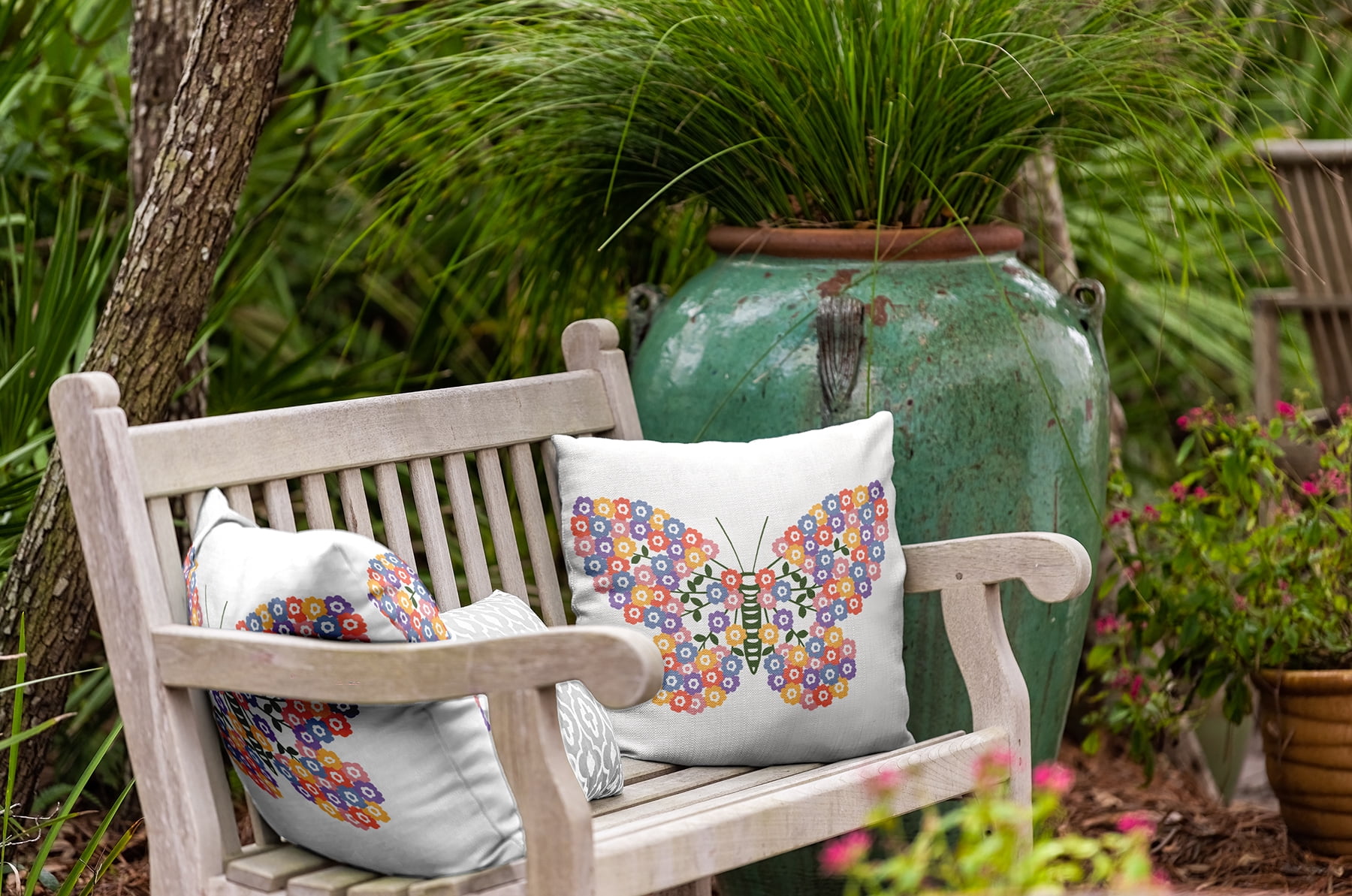 20" x 20" Simply Daisy Blooming Butterfly Polyester Indoor/Outdoor Pillow, Green Qty 1