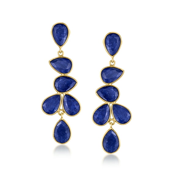 Ross-Simons 30.00 ct. t.w. Sapphire Drop Earrings in 18kt Gold Over Sterling, Women's, Adult