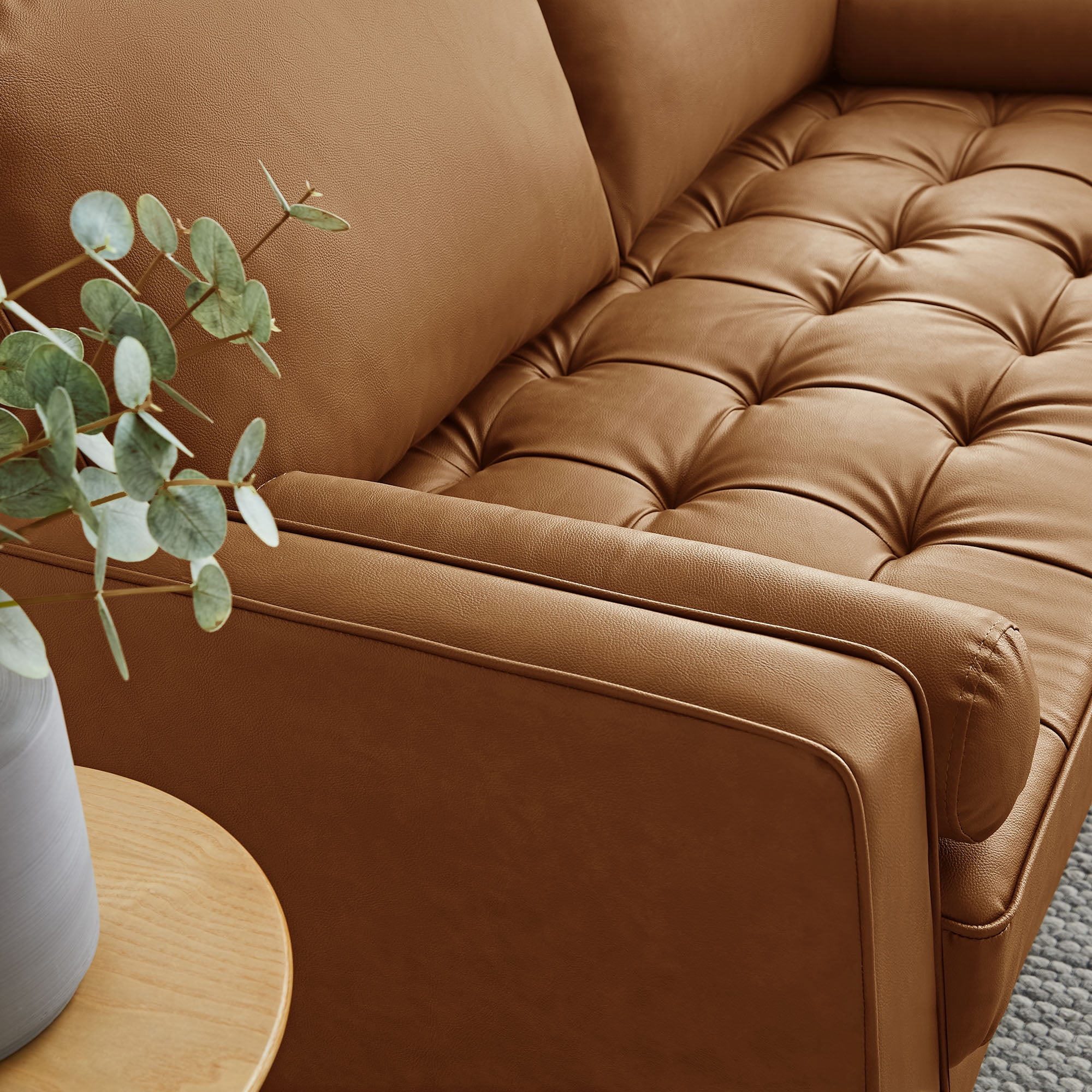 Modway Valour Tufted Vegan Leather Loveseat in Tan