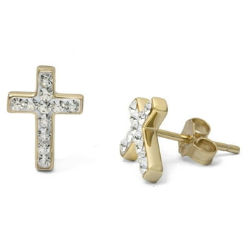 Brilliance Fine Jewelry Crystal 18kt Gold Sterling Silver Cross Stud Earrings