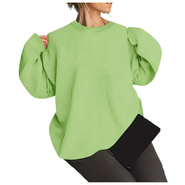 Timegard Crewneck Sweatshirts Women Fall Winter Casual Comfy Solid Color Long Sleeve Tops Pullover
