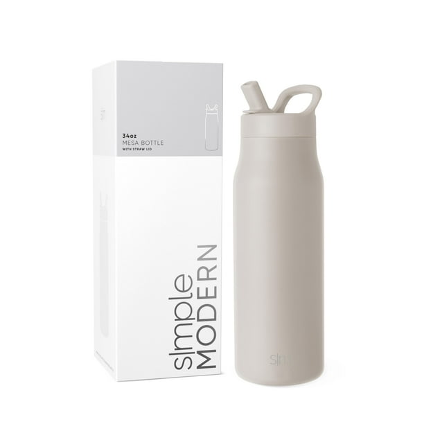 Botella de agua Simple Modern Mesa de 1 litro con tapa de pajita, almendra y abedul