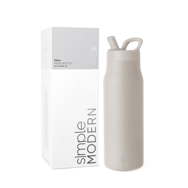 Botella de agua Simple Modern Mesa de 1 litro con tapa de pajita, almendra y abedul
