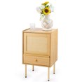 thumbnail image 3 of Bestco Rattan Nightstand, Boho End Table with Handmade Rattan Decorated Door, Wood Bedside Table with Storage Drawer Shelf & Metal Legs for Living Room Bedroom, 220lb Capacity, 3 of 14
