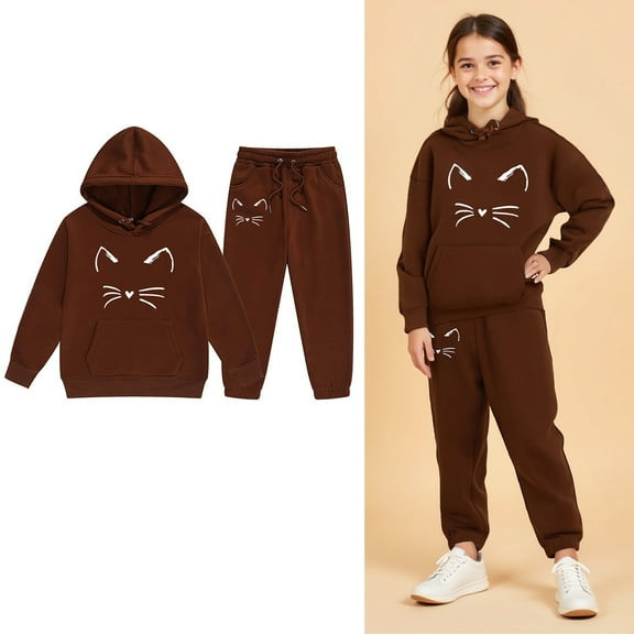 Teens Girls Boys Sweatsuit Set 2 Piece Long Sleeve Graphic Sweatshirt Pullover and Sweatpants Fall Winter Clothes Teen Girls Clothes 12-13 Years