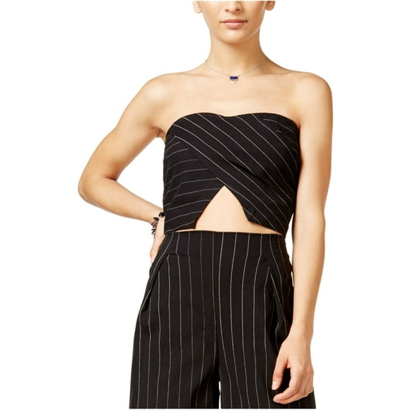 In Awe Of You Womens Pinstriped Strapless Halter Top Shirt, Black, Large
