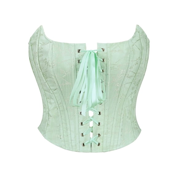 FASHOFT Green Corset Tops For Women French Jacquard Strapless Boned Yellow Lace Up Bustier Vest Waist Cinching Outerwear Body Shaper Top Yellow Corset L