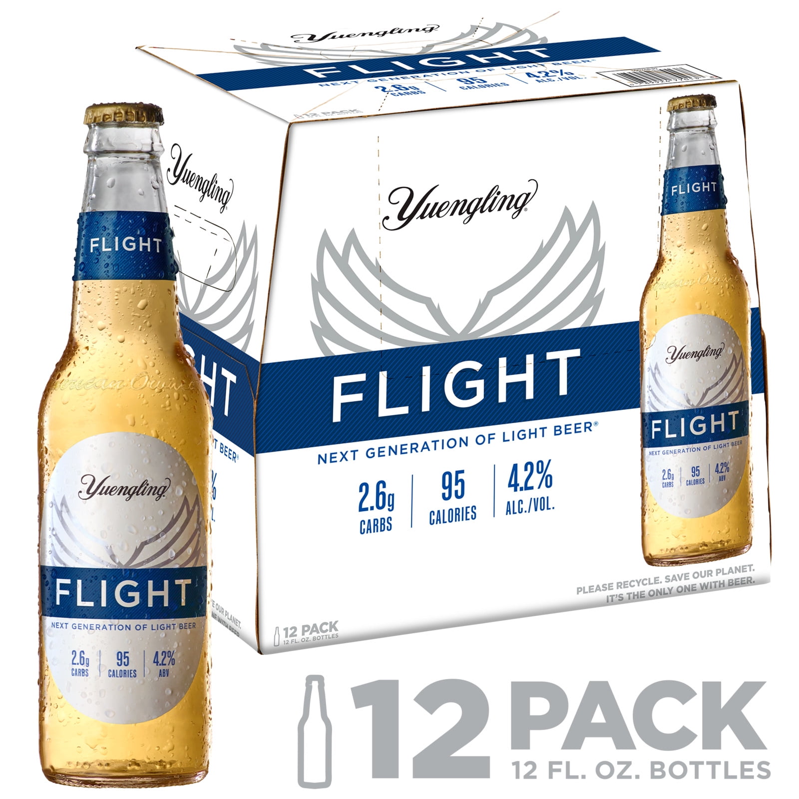 Yuengling FLIGHT Light Beer, 12 Pack Beer, 12 fl oz Glass Bottles, 4.2% ABV, Domestic Lager