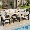 thumbnail image 2 of UDPATIO HDPE Patio Conversation Set, 6-Piece Sectional Outdoor Furniture Set, All-Weather Outdoor Couch Set for Deck, Lawn, Black Frame with Beige Cushion, 2 of 8