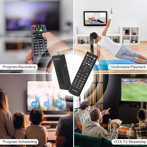 Digital TV Converter Box Dongle, ATSC Digital Converter Box with TV Tuner, TV Recording, USB Multimedia Function, 1080P HDMI Output, Clear QAM by Mediasonic HomeWorx (HW135STB)