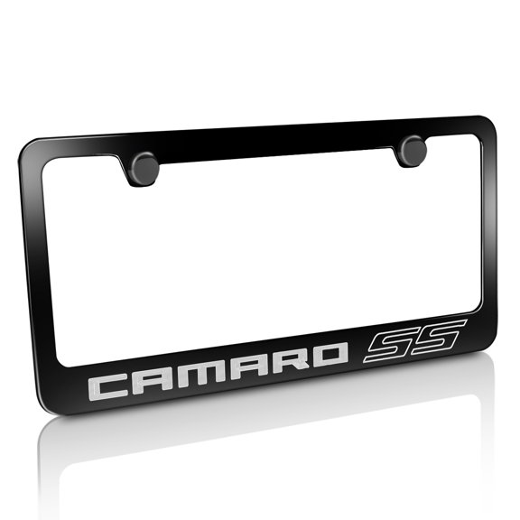 Chevrolet Camaro SS Engraved Black Powder Finish Metal License Plate Frame