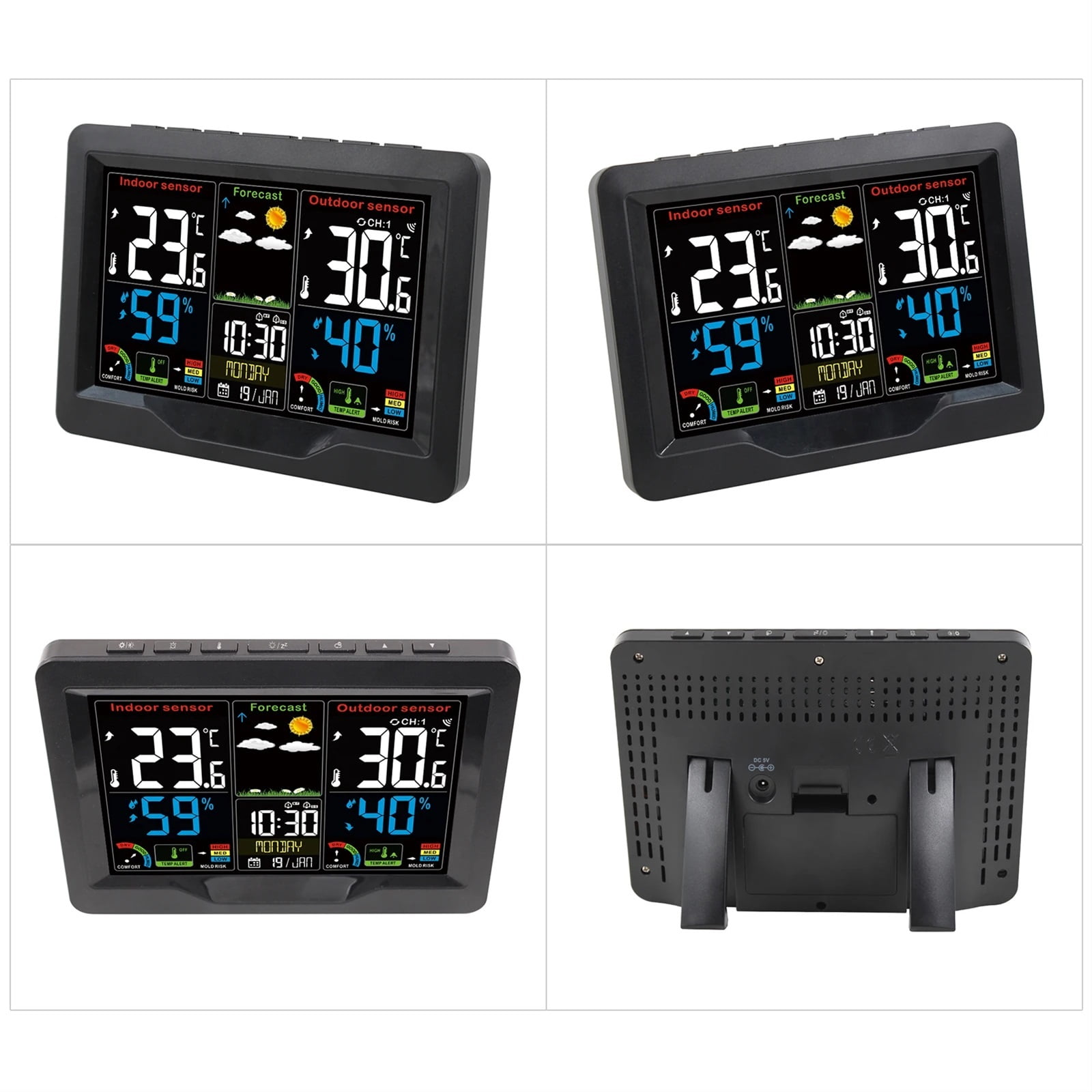 Digital Weather Station Clock Indoor Outdoor Temperature and Humidity Meter Weather Forecast Wireless Electronic Table Clock ,High Precision
