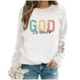 thumbnail image 2 of WEAIXIMIUNG Sweat-Shirt pour Femmes Col en V Imprimé Lettre Décontracté à Manches Longues Pull Col Rond Sweat à Capuche, 2 of 5