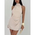 thumbnail image 5 of Women's Ruched Halter Sleeveless Mini Dress Tie Backless Bodycon Evening Party Cocktail Dresses Color S, 5 of 10
