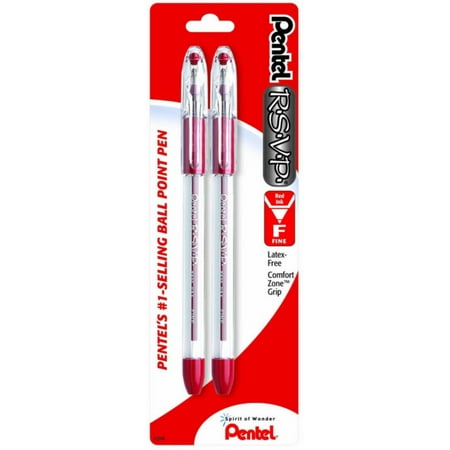 Pentel R.S.V.P. Ballpoint Pen, Fine Line, Red Ink 2 ea