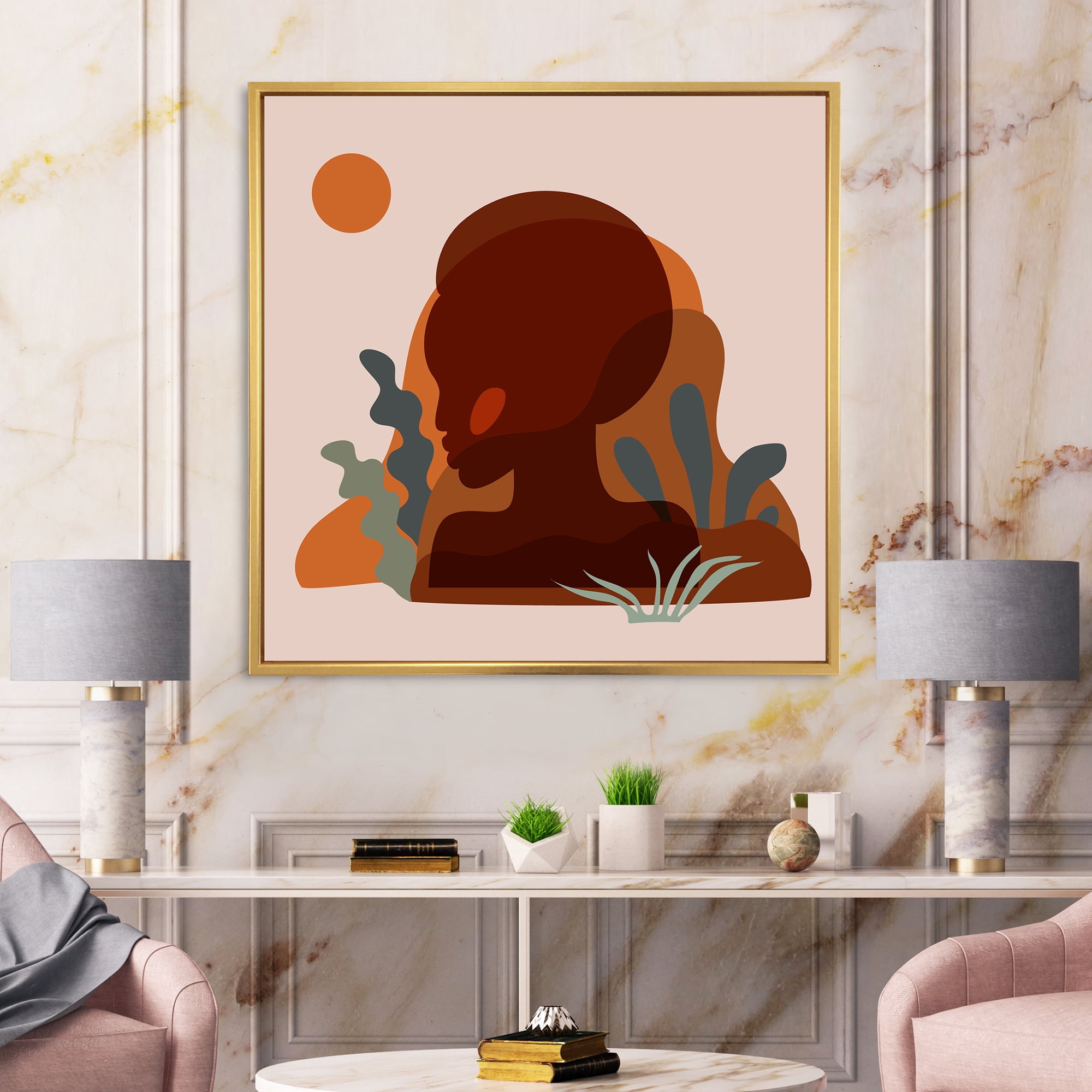Designart 'Minimal Silhouette Of African American Woman' Modern Framed Canvas Wall Art Print