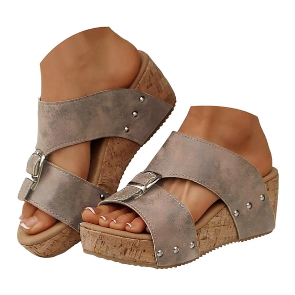 Mepaouo Wedge Sandals for Women Crisscross Platform Casual Slides Cork Espadrilles Slip on Shoes