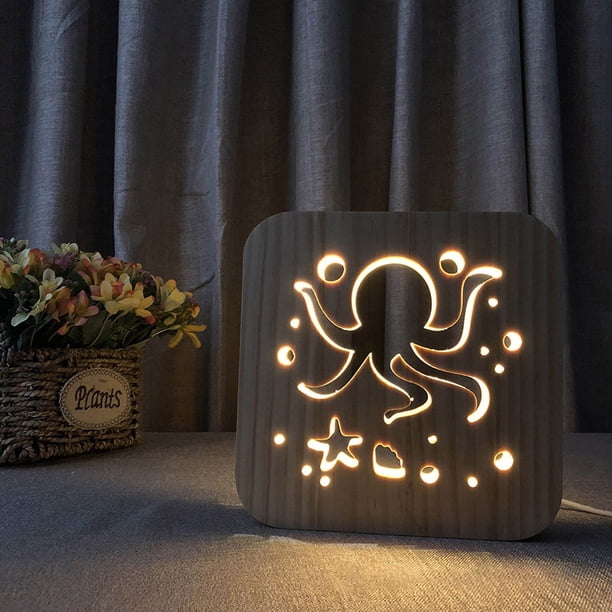 Fiudx Ofertas relámpago Luz de noche tridimensional de madera Decoración Regalo Luz