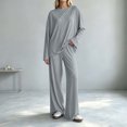 thumbnail image 3 of Iyufng Womens Two Piece Sets Loose Round Neck Long Sleeve Tops Elastic Waist Wide Leg Pants Loungewear Sets, 3 of 7