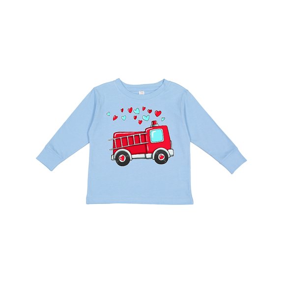 Inktastic Valentine Fire Truck with Hearts Boys or Girls Long Sleeve Toddler T-Shirt