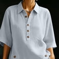 thumbnail image 6 of Favoffer Womens Linen Blend Sets Lapel Button Top Elastic Waist Pocketed Shorts Solid Color Casual 2 Piece Outfits for Vacation Beach Shopping Weekend, 6 of 7