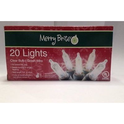 Merry Brite 20 Lights Clear Bulb/Green Wire 5 Ft.