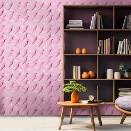 Preppy Peel and Stick Wallpaper, Hot Pink Removable Classroom Wallpaper, Pink Preppy Lightning Dorm Paper, Aesthetic Photography Background for School Bedroom Wall Decor 17.7 x 118''